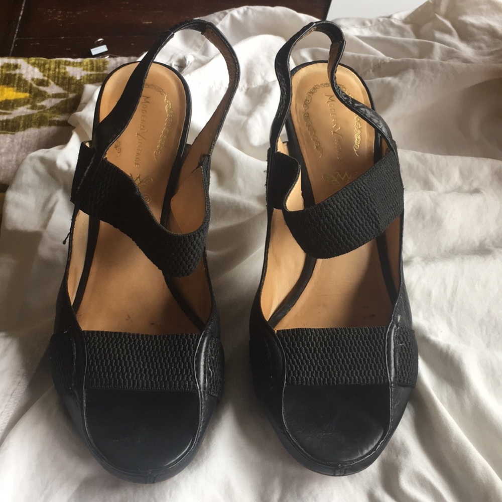 Modern vintage sling back leather heels